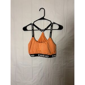 BEBE Orange Strappy Seamless Bralette Sports Bra Size XL Logo Straps Racerback